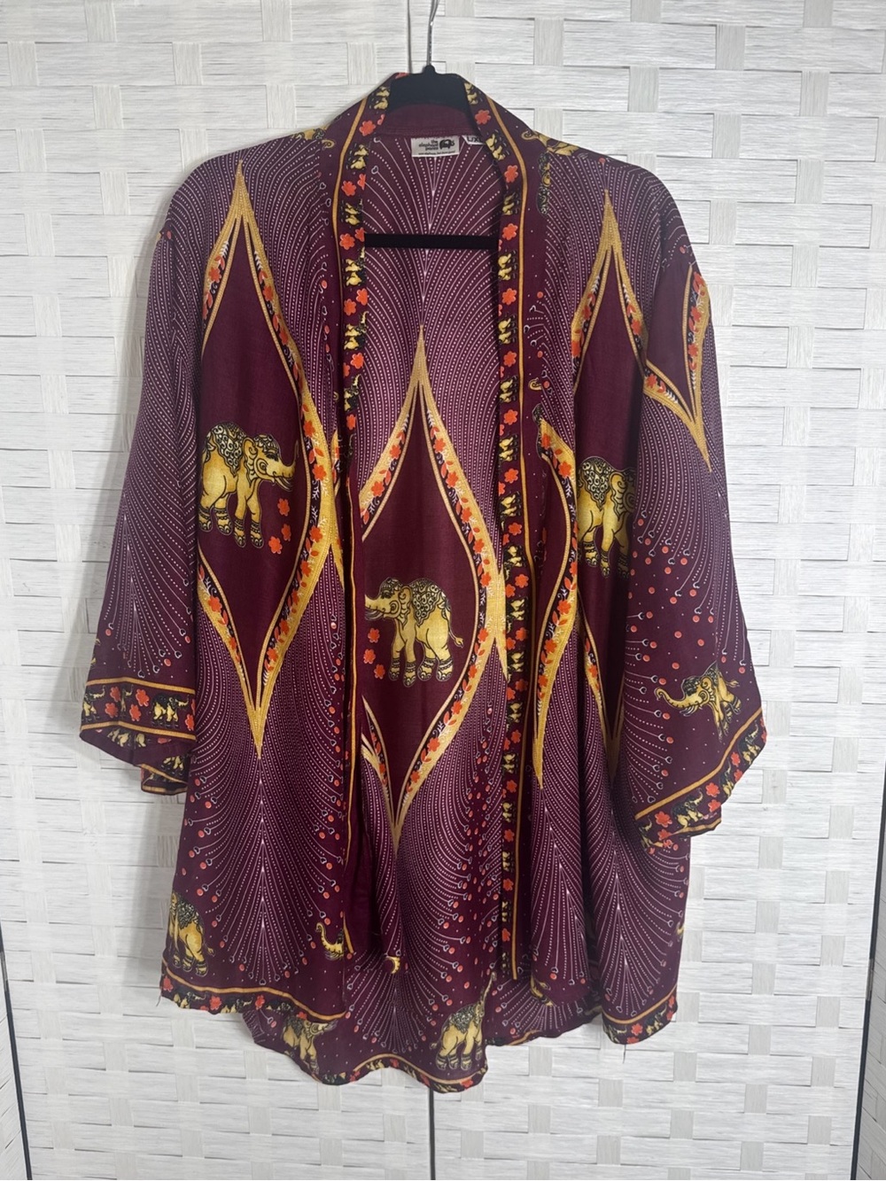 The Elephant Pants Elephant Aztec Tribal Print Kimono Cardigan L/XL Boho Long - Picture 1 of 9